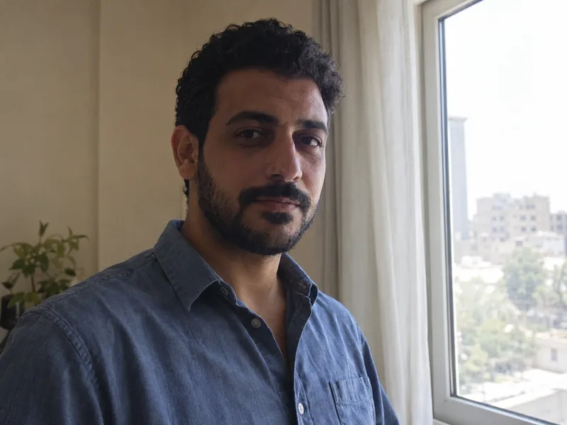 مدخل مولد لرجل خيالي ووجه معتم قرب نافذة مضيئة